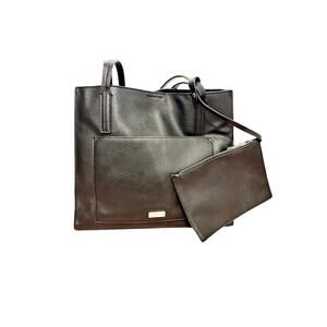 Carlos Santana Black Leather Tote Bag w Removable Pouch Shoulder Purse